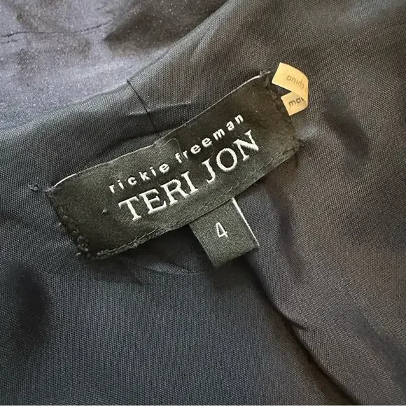 Teri Jon Navy Blue Structured Belted Silk Dress Rockabilly Wedding Guest Size 4 - Picture 10 of 12